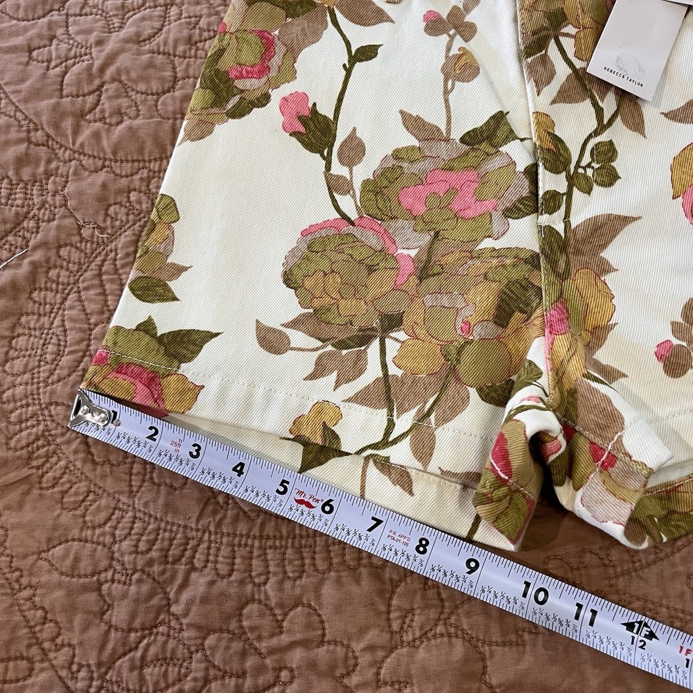 NWT REBECCA TAYLOR Floral Stretch Cotton Twill High Waisted Shorts Size 00 Boho - Picture 7 of 10